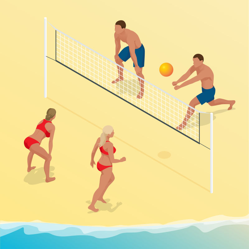抽象矢量等距的沙滩排球插图设计