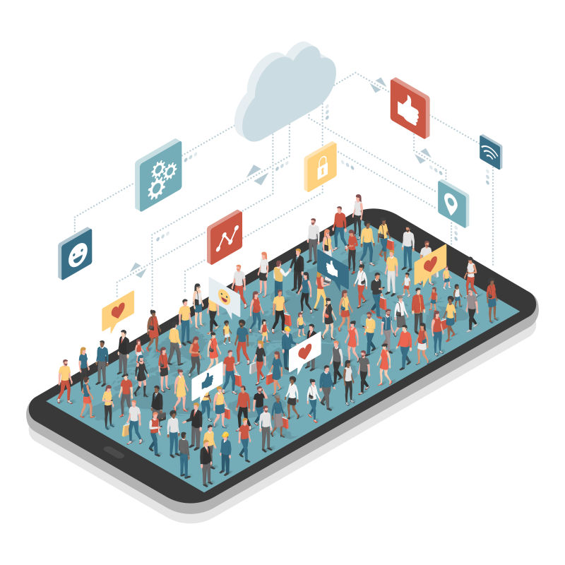 抽象矢量社交媒体主题等距插图设计