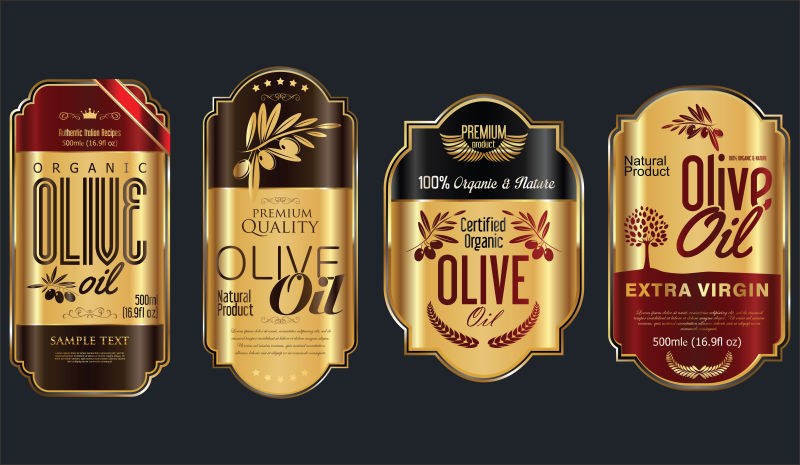 抽象矢量复古金色橄榄油标签