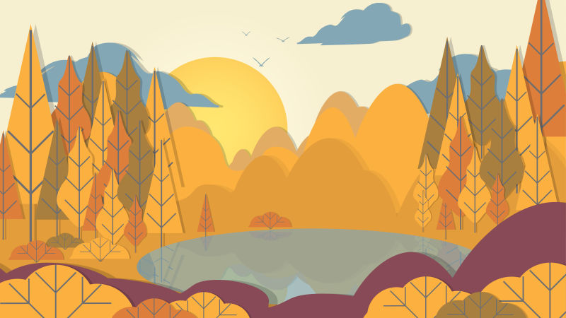 创意矢量现代剪纸风格的秋季风景插图