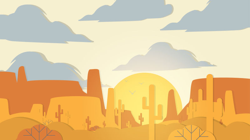 矢量剪纸风格的日落沙漠插图设计