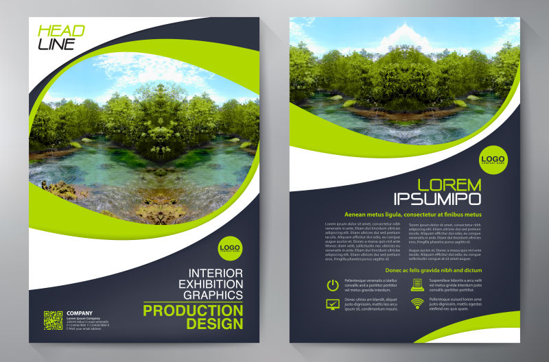 创意矢量黑色绿色经典宣传单平面设计