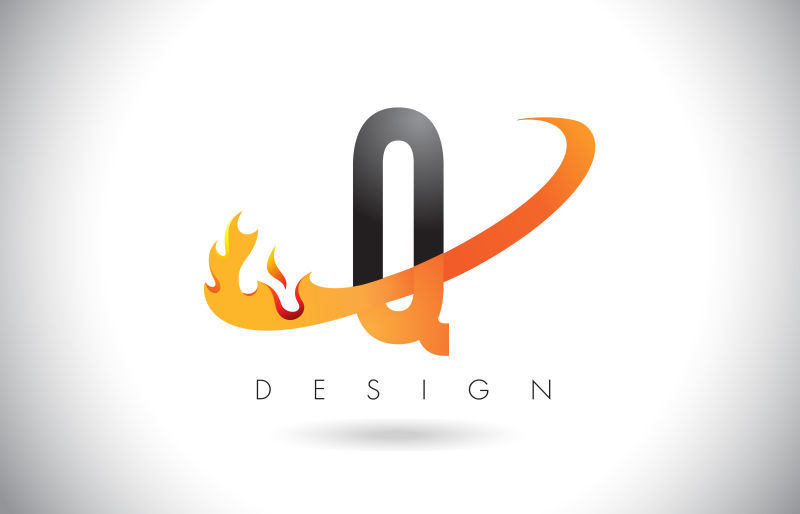 矢量抽象火焰元素的字母q标志设计