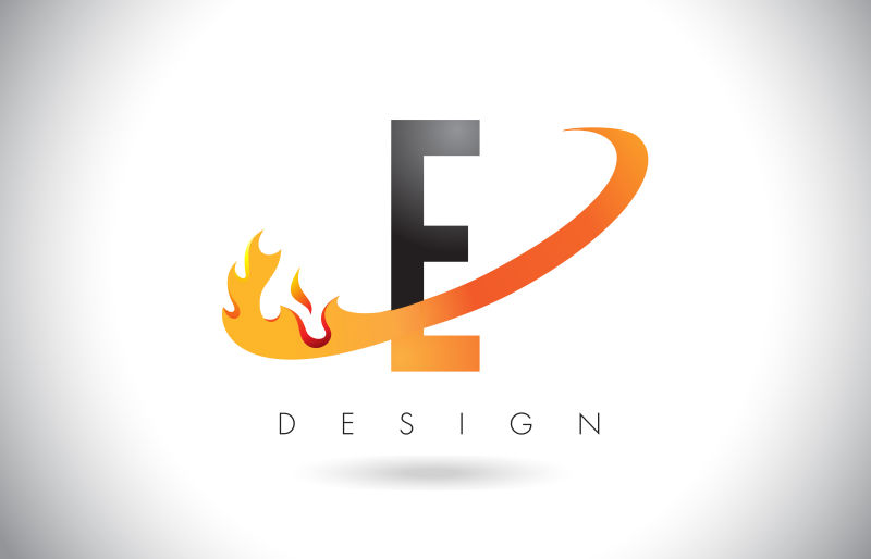 矢量抽象火焰元素的字母e标志设计