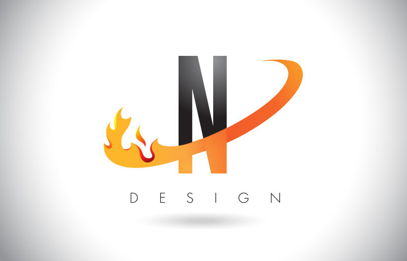 矢量抽象火焰元素的字母n标志设计