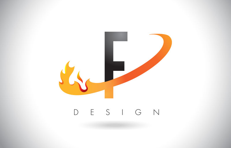 矢量抽象火焰元素的字母f标志设计