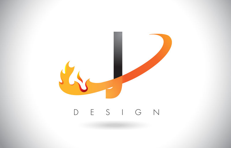 矢量抽象火焰元素的字母j标志设计