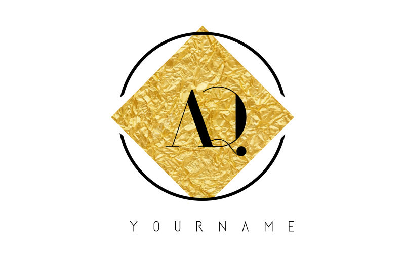 抽象矢量金箔纹理的字母aq标志设计