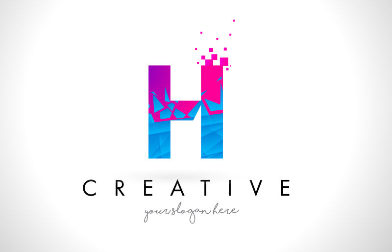 抽象矢量现代粉蓝色几何字母h标志设计