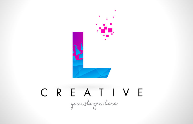 抽象矢量粉蓝色几何字母l标志设计