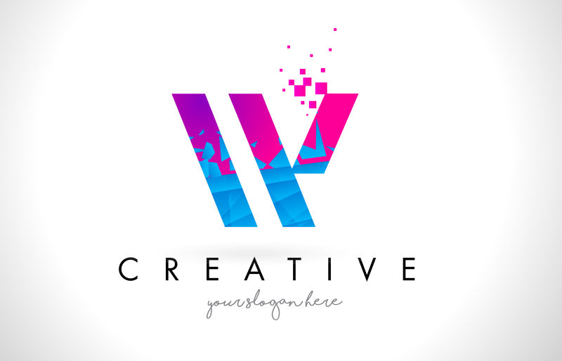 抽象矢量粉蓝色几何字母w标志设计