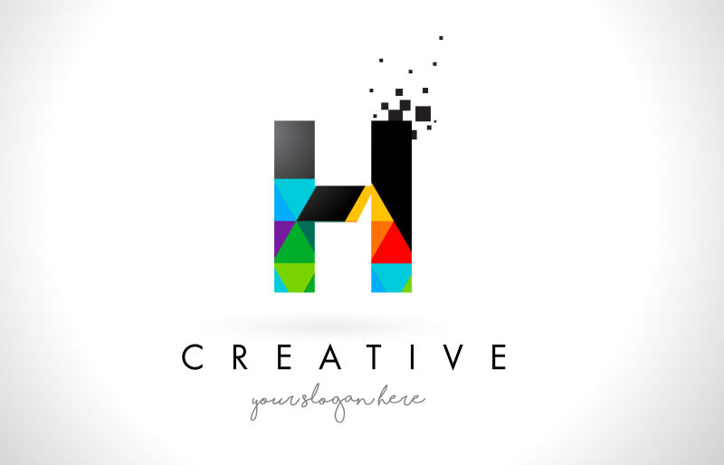 抽象矢量彩色三角装饰的字母H标志设计