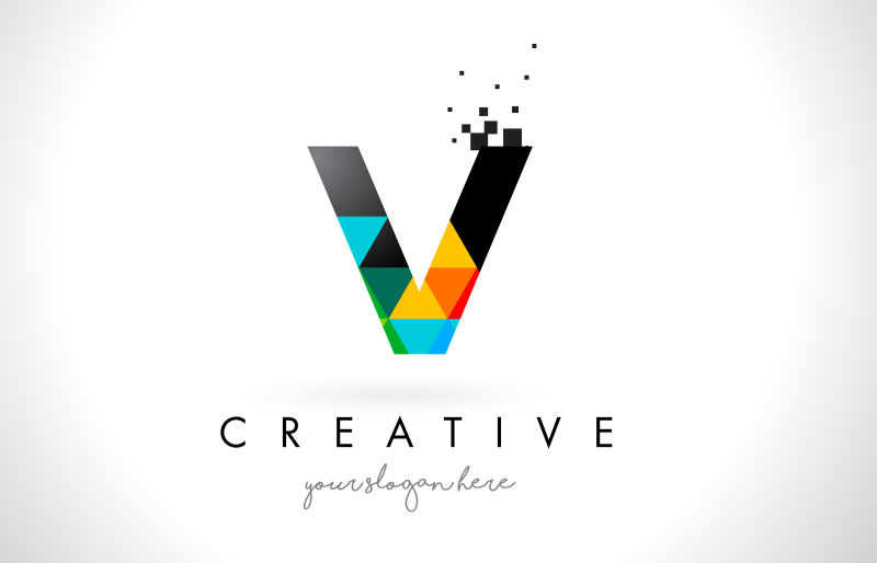 抽象矢量彩色三角装饰的字母v标志设计