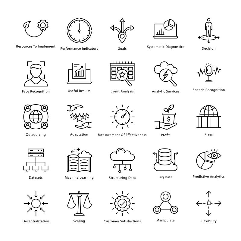 抽象矢量云数据主题的线性图标设计