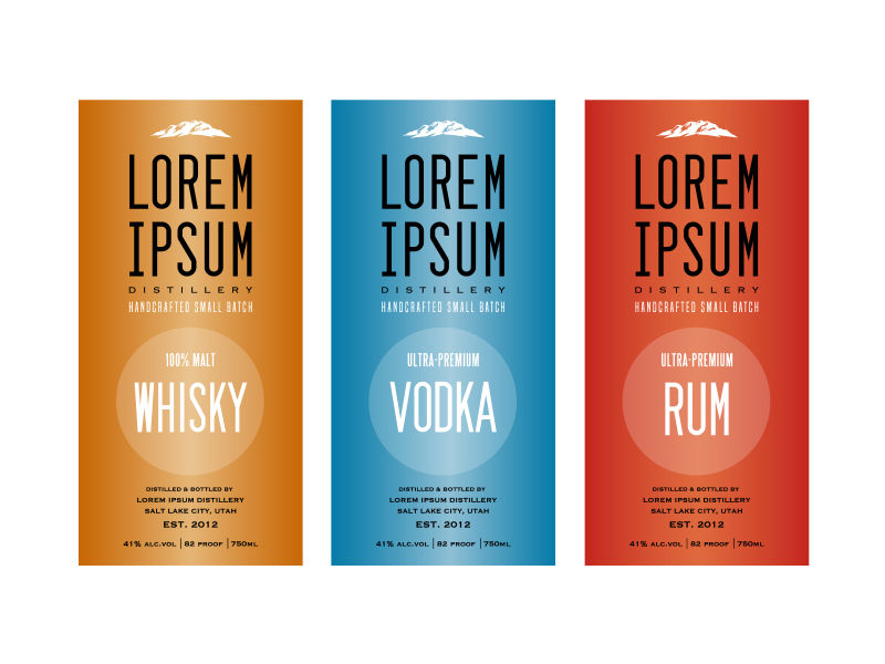 酒瓶子标签设计的伏特加苏格兰威士忌和空间