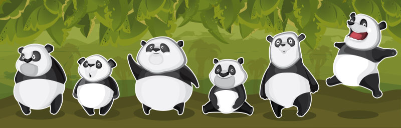 抽象矢量可爱的熊猫卡通插图设计