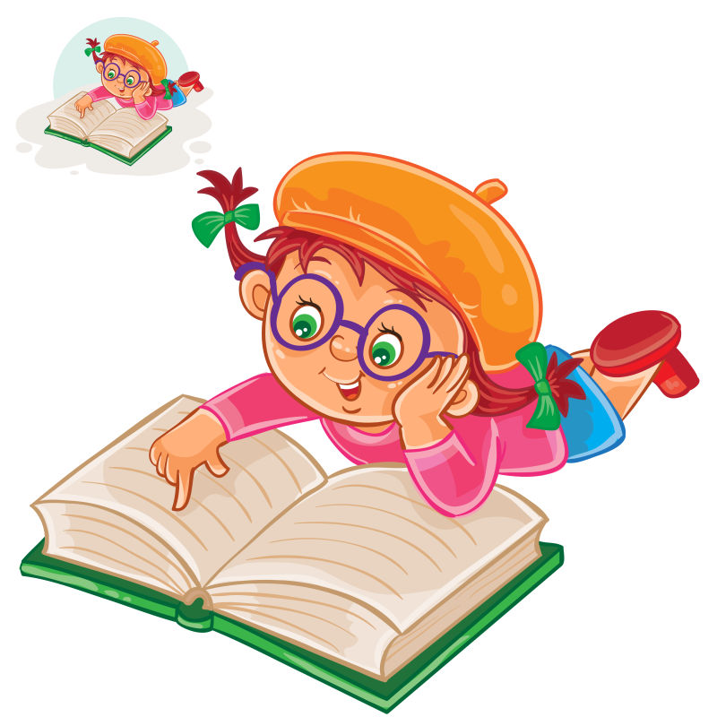 抽象矢量看书的小女孩插图设计