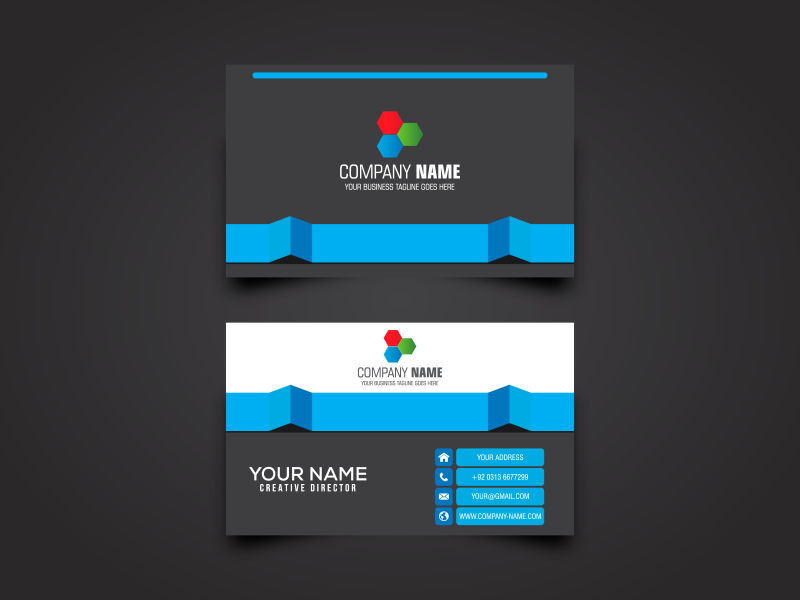 抽象矢量现代蓝色折纸风格的名片设计