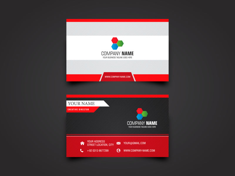 抽象矢量现代红色元素的时尚名片设计