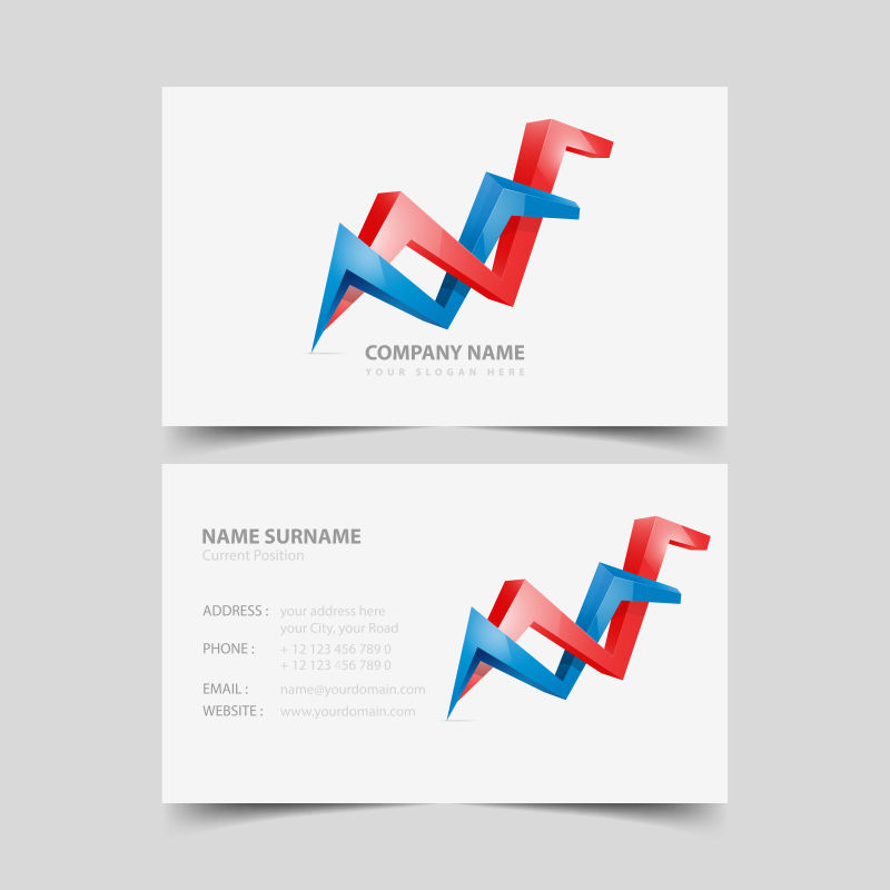 创意矢量红蓝色立体折线元素的名片设计