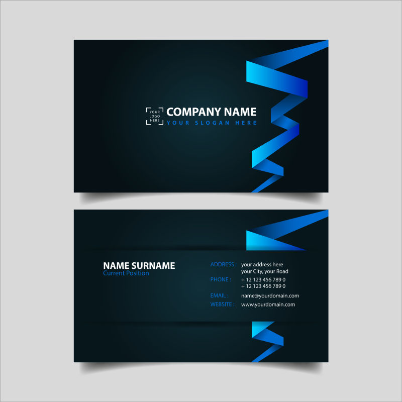 抽象矢量蓝色丝带元素的名片设计