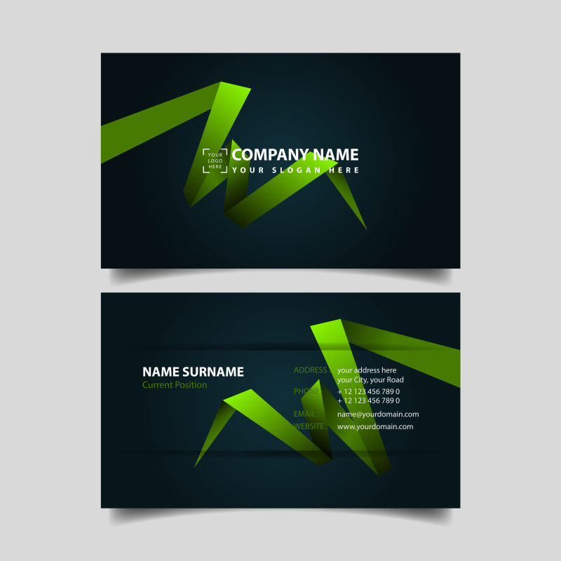 抽象矢量绿色飘带元素的名片设计