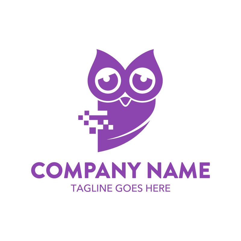 抽象矢量现代紫色猫头鹰标志设计