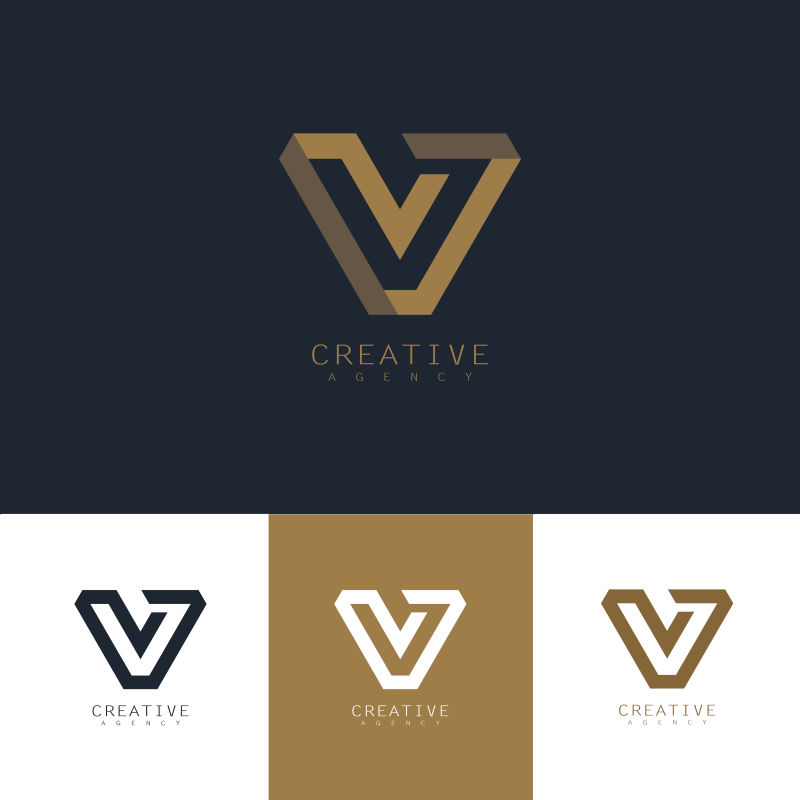 创意矢量现代金色字母v标志设计