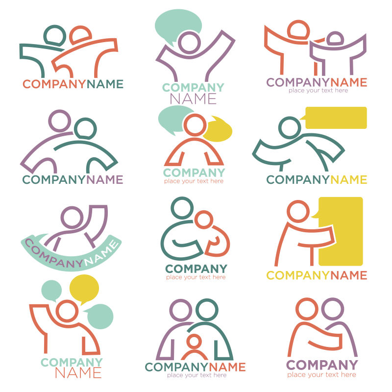 抽象矢量线性风格的家庭主题标志设计