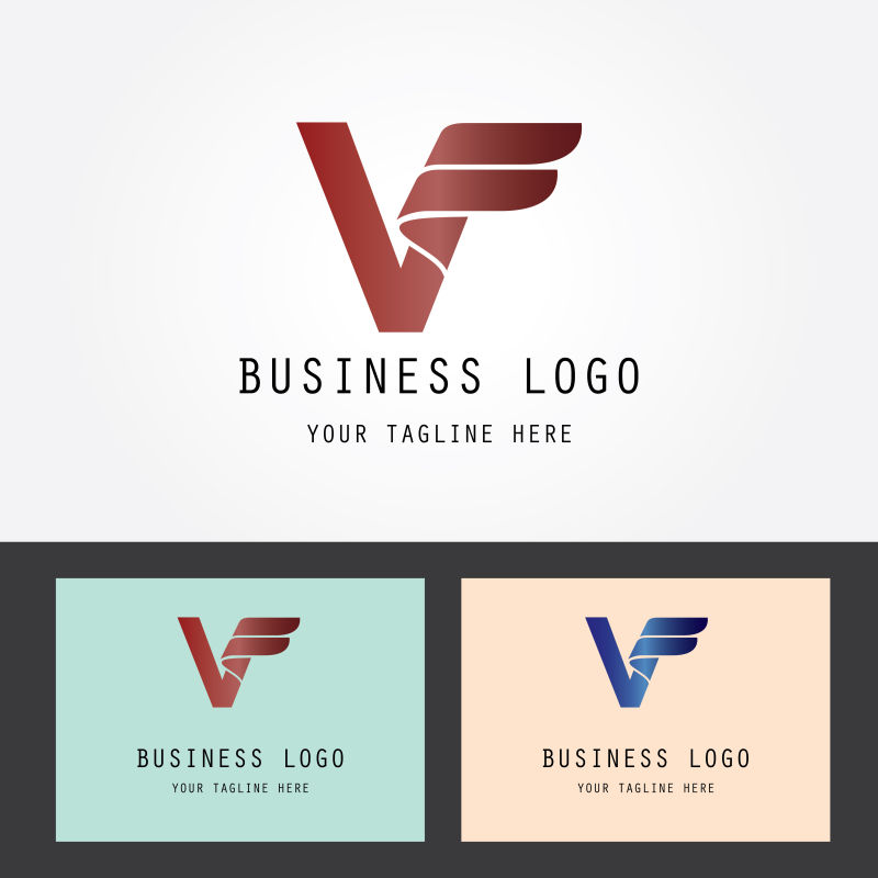 抽象矢量翅膀元素字母v标志设计