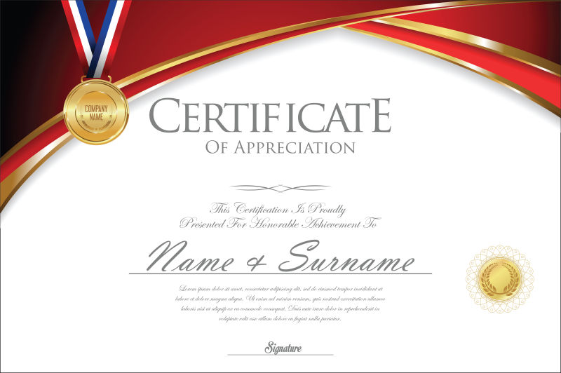 矢量抽象现代红色金色经典证书平面设计