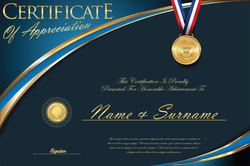 抽象矢量现代蓝色经典证书设计