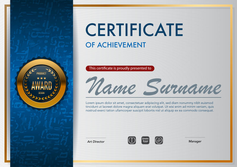 抽象矢量蓝色经典纹理的证书设计