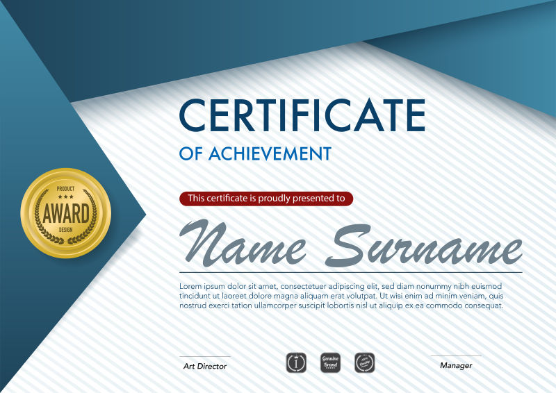 抽象矢量蓝色几何经典证书平面设计