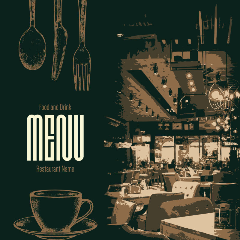 抽象矢量现代时尚优雅餐厅菜单封面创意设计