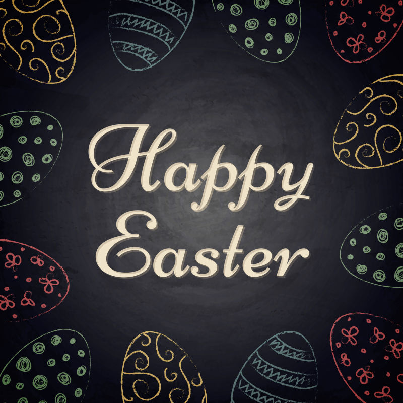 复活节背景黑板上彩蛋