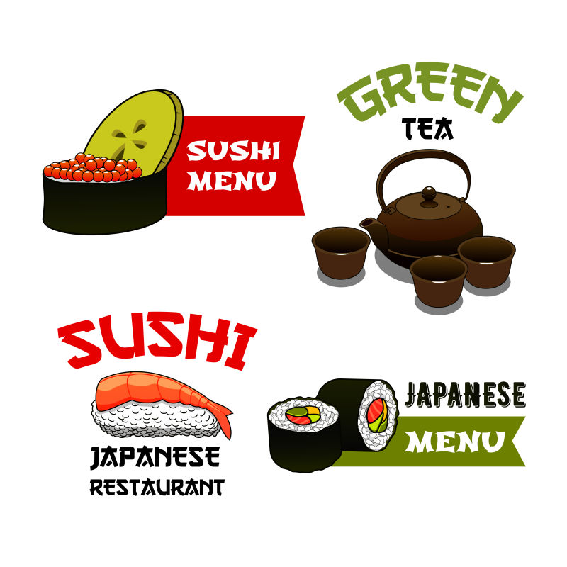 日本餐厅菜单寿司矢量图标