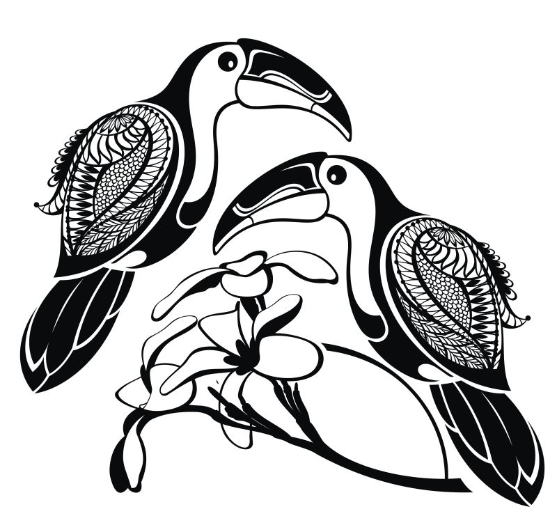 创意矢量现代犀鸟纹身图案插图设计