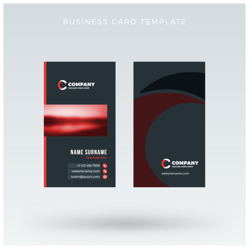 抽象矢量现代垂直红黑色名片设计