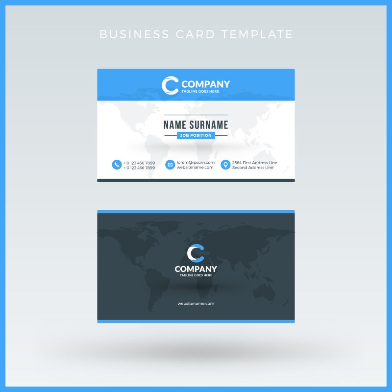 创意矢量现代双面蓝色黑色名片设计