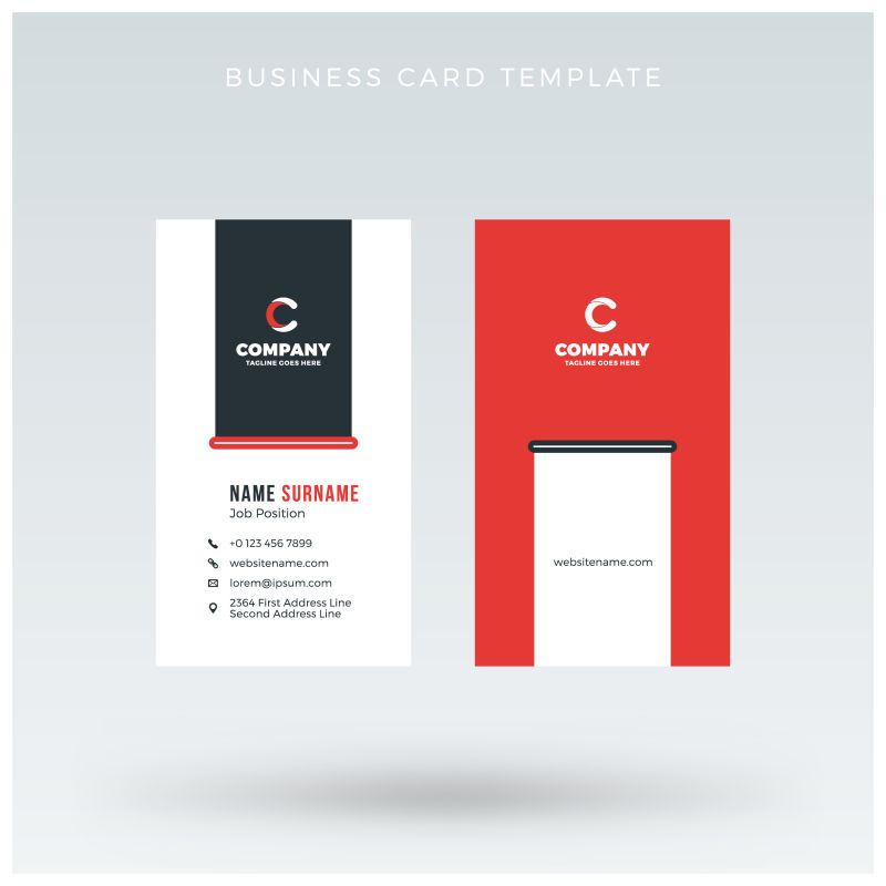 创意矢量现代红色黑色几何时尚名片设计