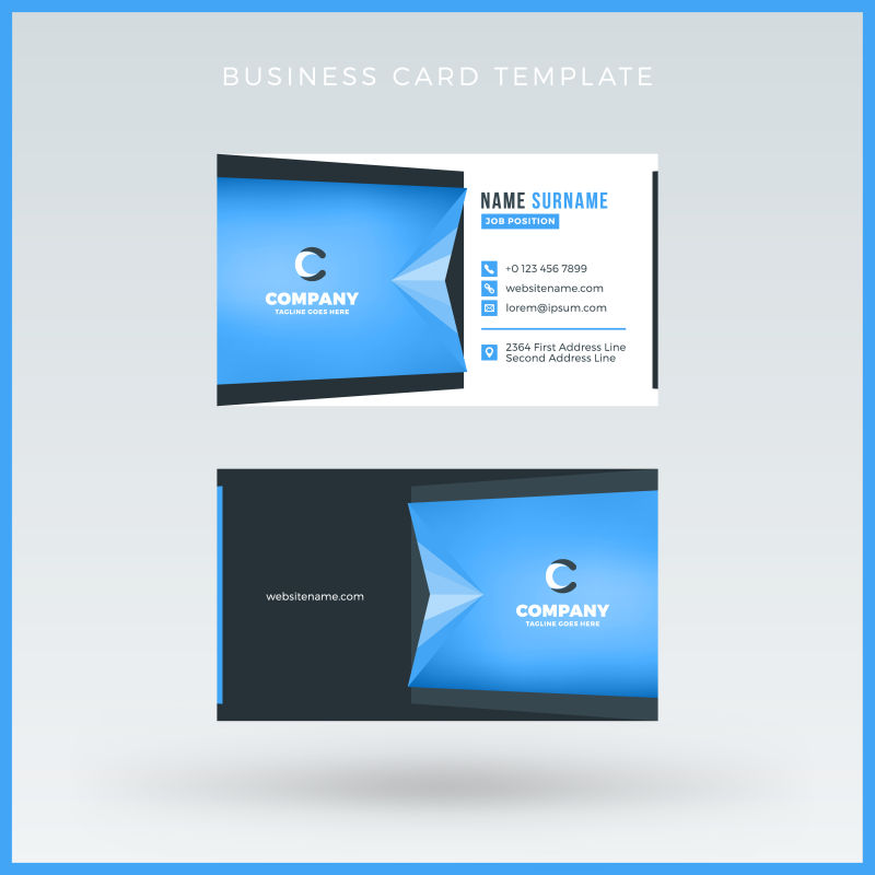 创意矢量双面蓝色几何名片设计