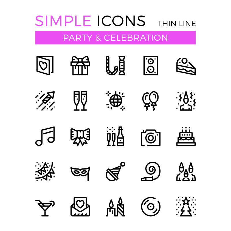 抽象矢量细线风格的晚会主题图标设计