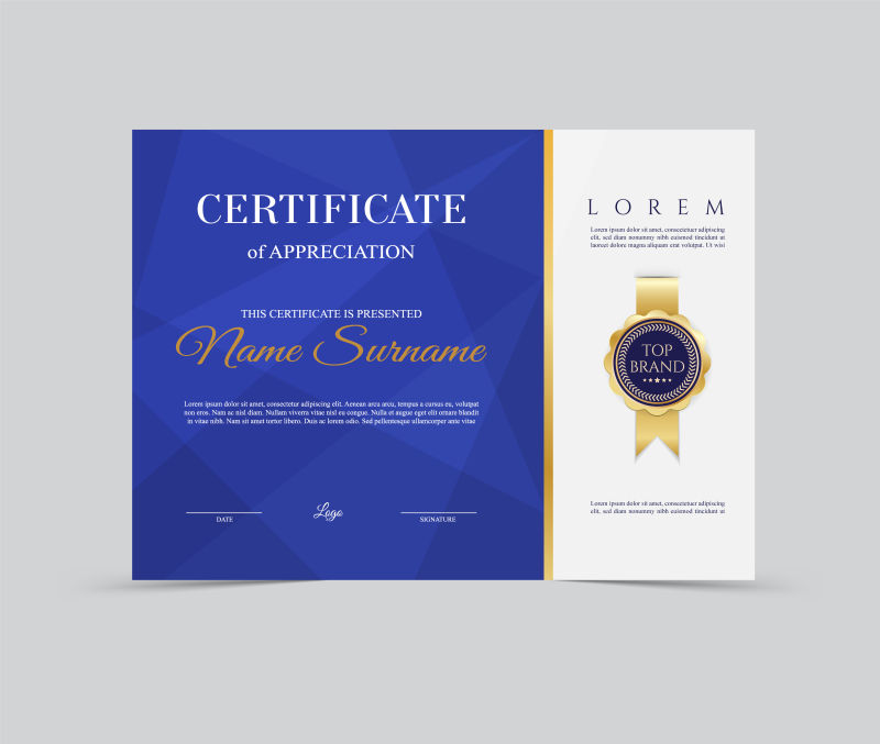 创意矢量蓝色经典证书平面设计