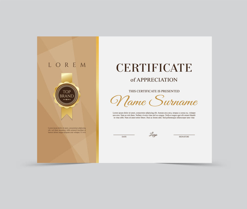 抽象矢量棕色经典证书设计
