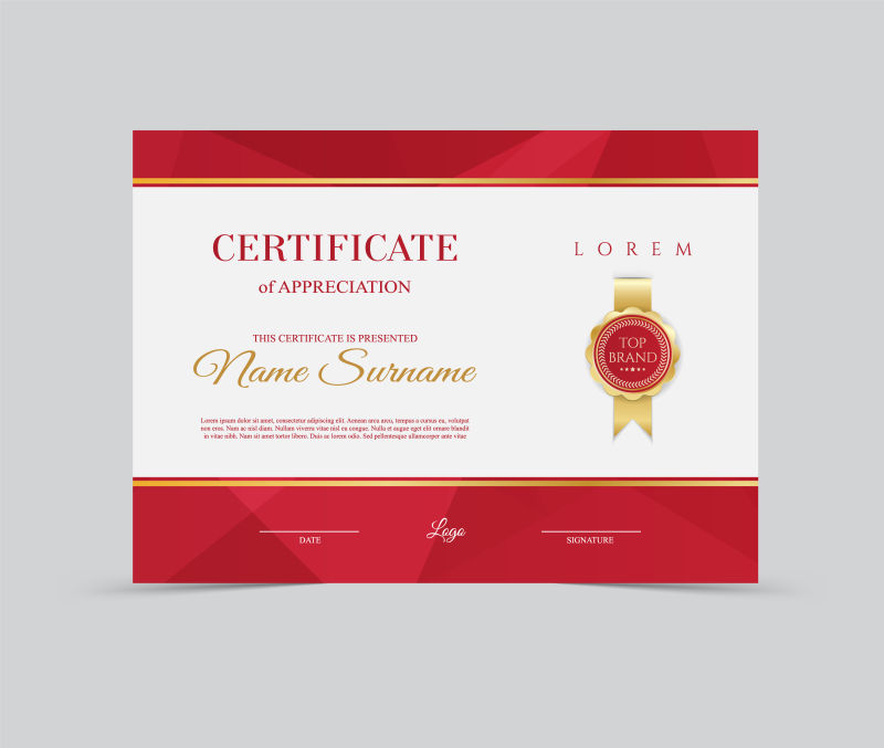 抽象矢量现代红色经典证书平面设计