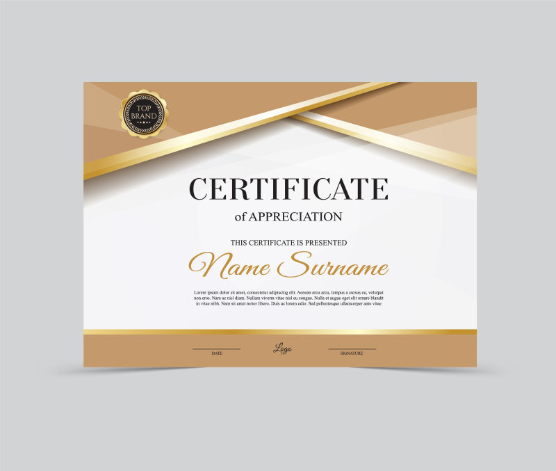 抽象矢量现代金色证书平面设计