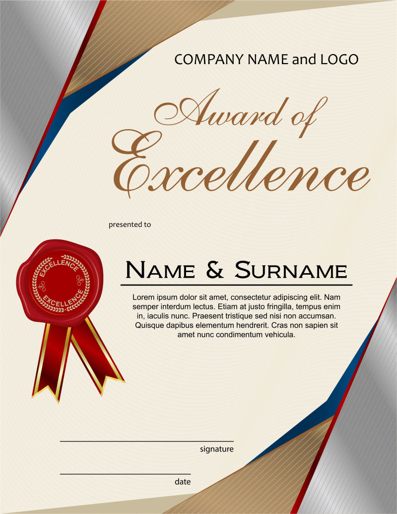 抽象矢量现代时尚经典证书设计