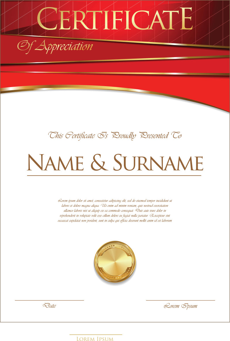 抽象矢量现代红色金色经典证书平面设计