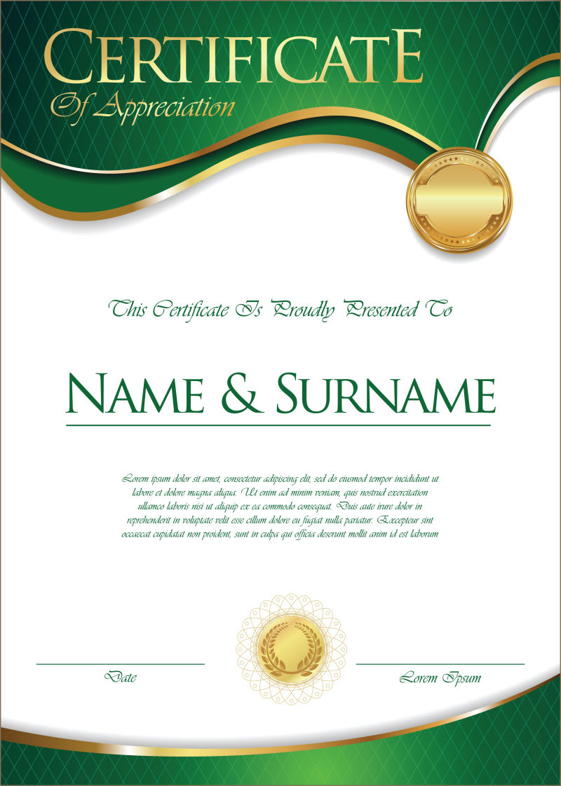 抽象矢量绿色金色经典证书设计